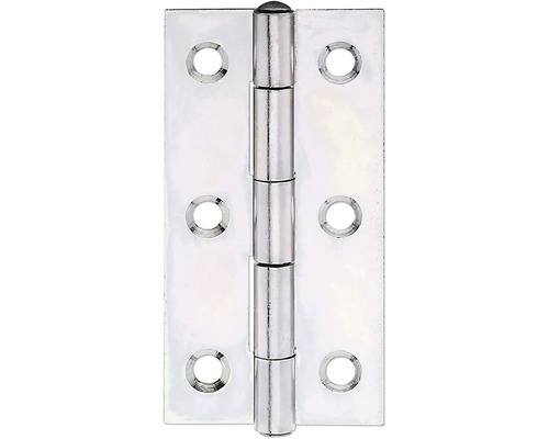Smal scharnier met geklonken messing pen, 70 x 35 mm, sendzimir verzinkt