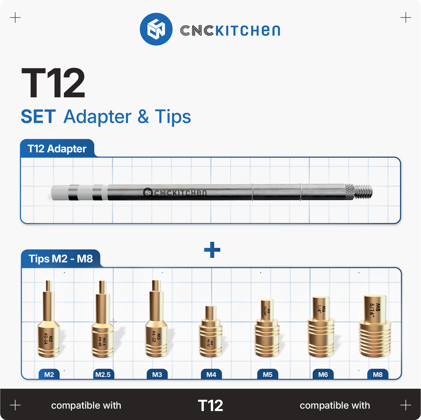 CNC Kitchen  Einschmelzhilfen + T12 Adapter    Hochwertige Lötspitzen aus Messinglegierung inkl. Adapter