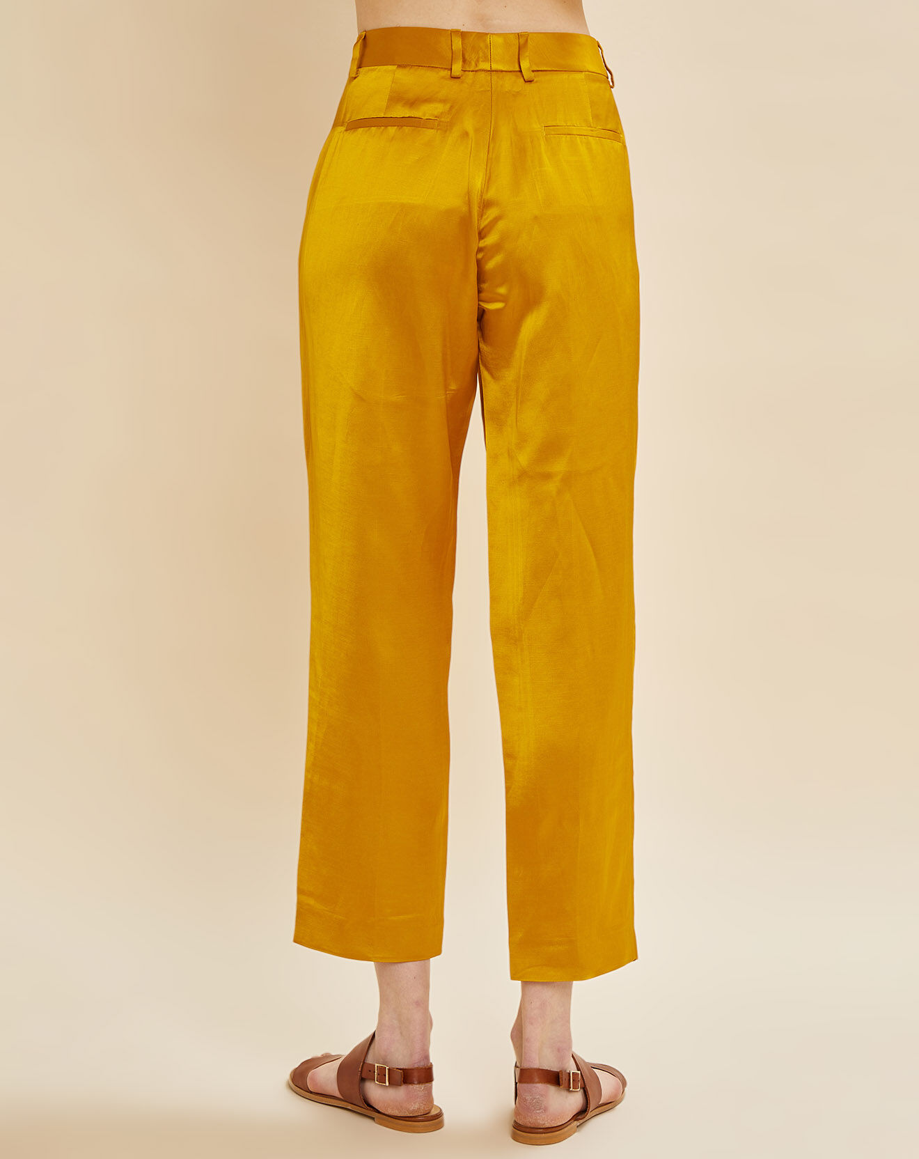 Chloé Stora Pantalon satiné en Lin mélangé Pavel jaune