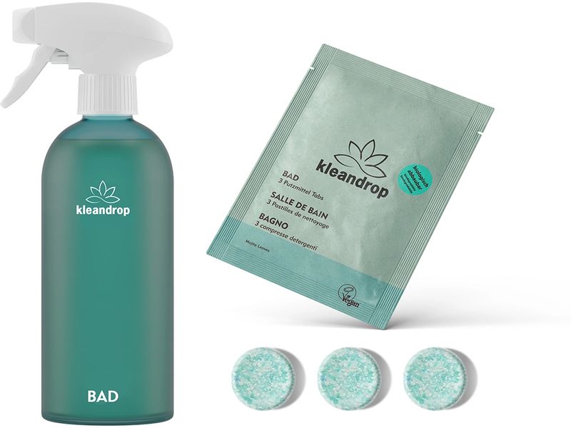kleandrop Badreiniger Starter Set 3 Stück Vegane, Nachhaltige Putzmittel-Tabs mit Bergamotteduft
