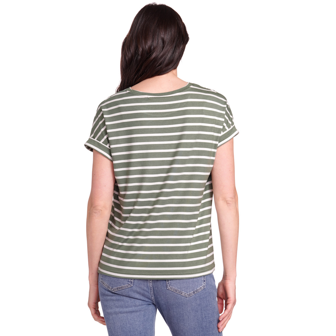 Gina Benotti Damen T-Shirt mit fixierten Turn-ups dunkelgrün / weiss