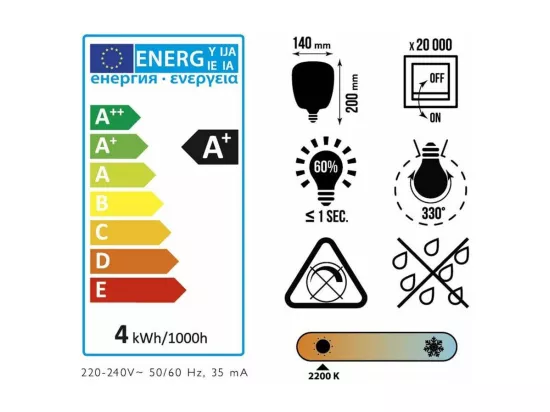 Ampoule carrée LED ambré 14 cm Lot de 2