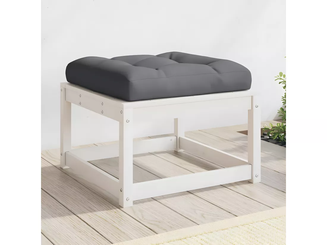 Repose-pied de jardin avec coussins blanc bois de pin massif