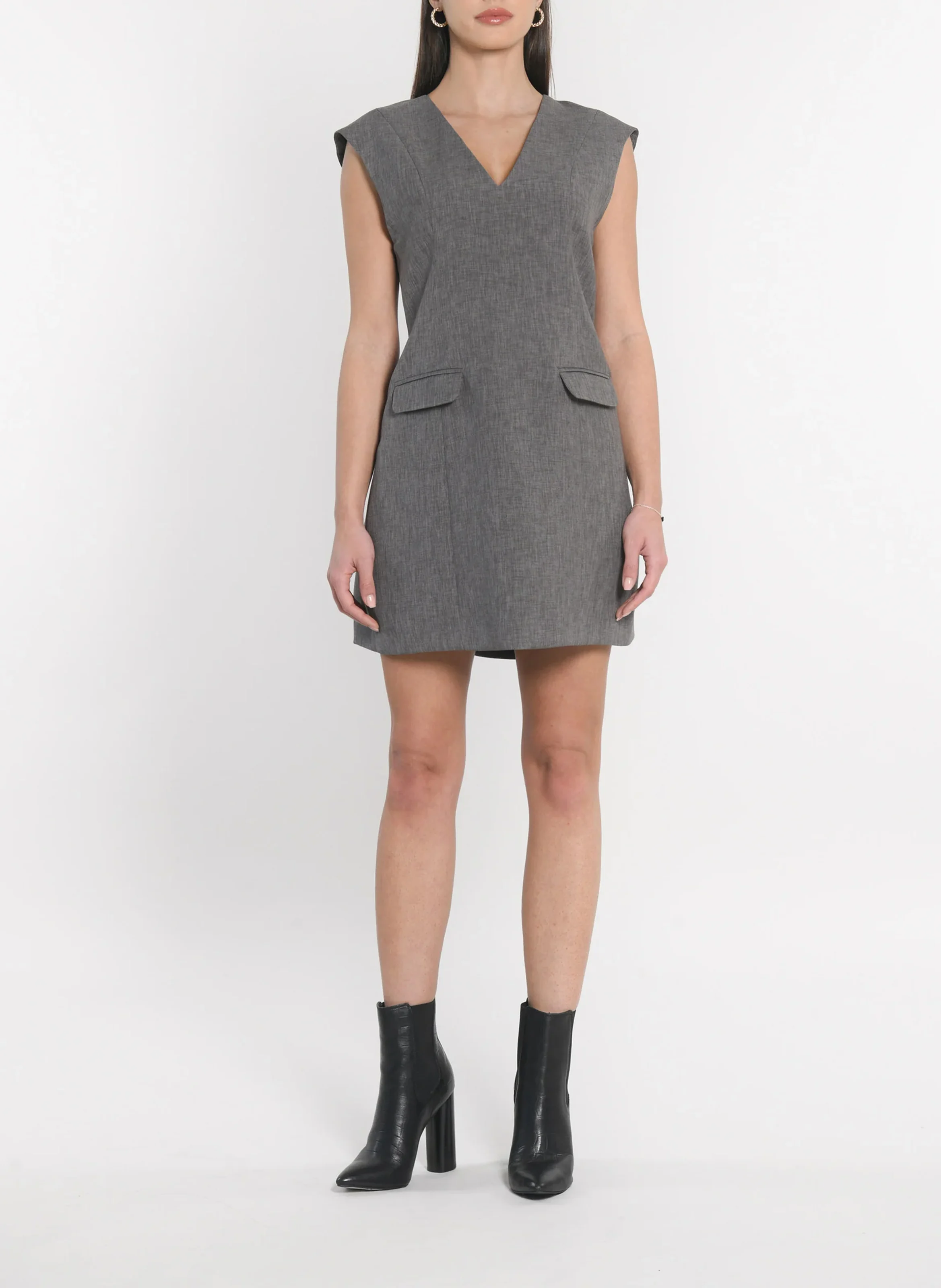 TESSA - Robe courte col V| Gris