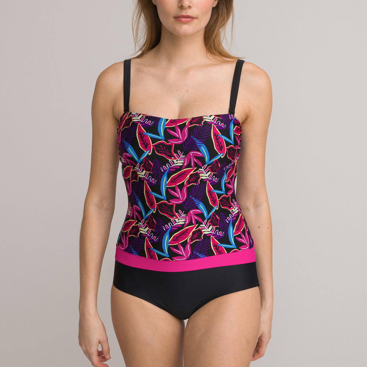 ANNE WEYBURN<br>Maiô estilo bustiê com estampa floral