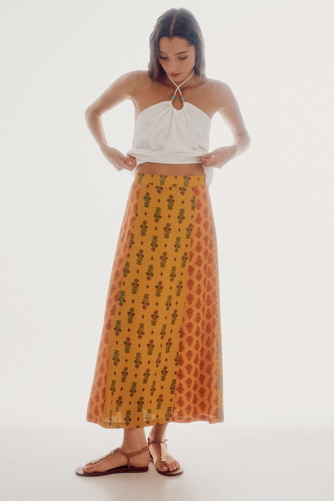 Saia midi estampada - Multicolorida