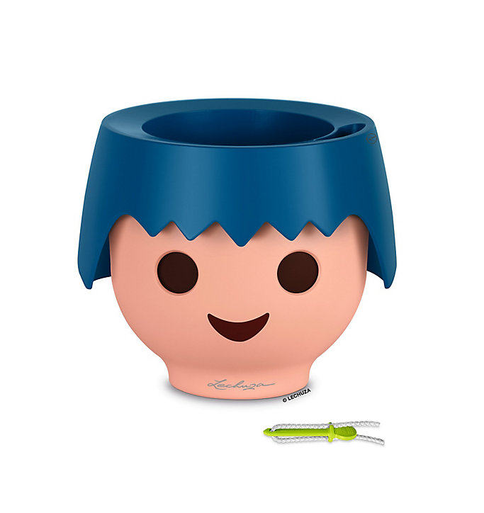 Pot Lechuza Tête Playmobil bleu océan Ø21 x h.15,8 cm