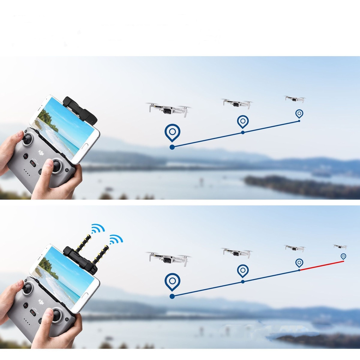 1 par Yagi-UDA antennesignalforsterker for DJI Mavic 3/Air 2S/Mini 2/Mavic Air 2 Sort