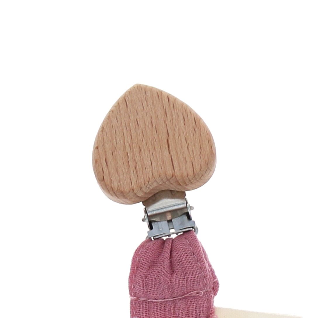 Attache tétine cœur gaze de coton rose Amande
