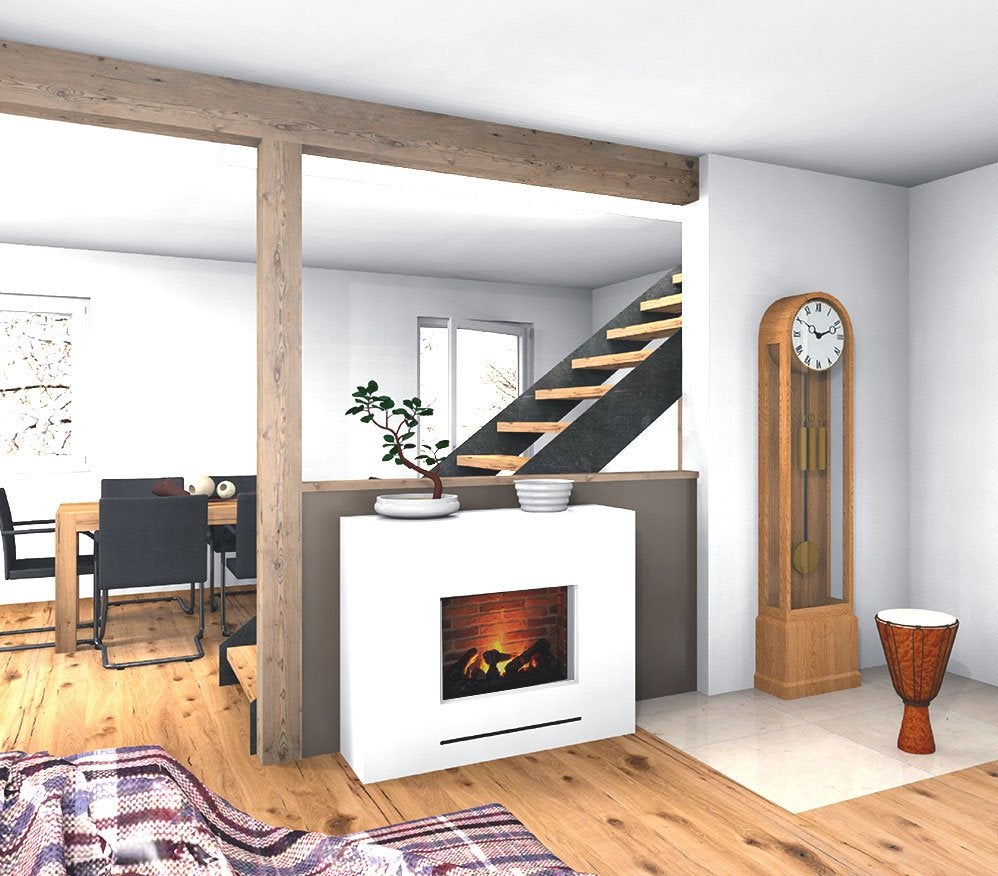 GLOW FIRE Elektrische haard 'Lessing' | Waterdamphaard met verwarming en witte stenen achterwand, vrijstaand | HxBxD: 90x110x35 cm