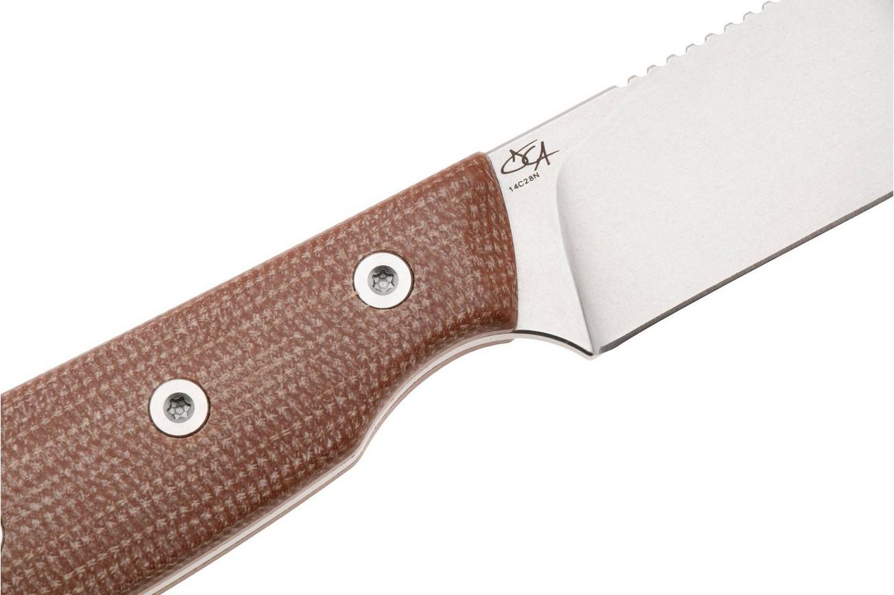 StraightLine Digger DG-NC Stonewashed 14C28N, Natural Canvas Micarta, vaststaand mes