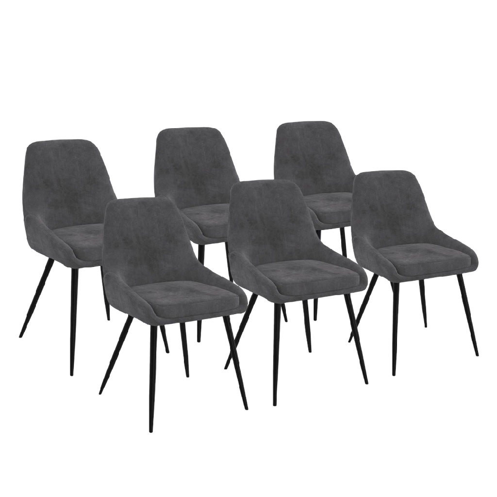 Lot de 6 chaises de salle à manger en velours gris foncé avec pieds en métal noir – Style moderne et confortable
