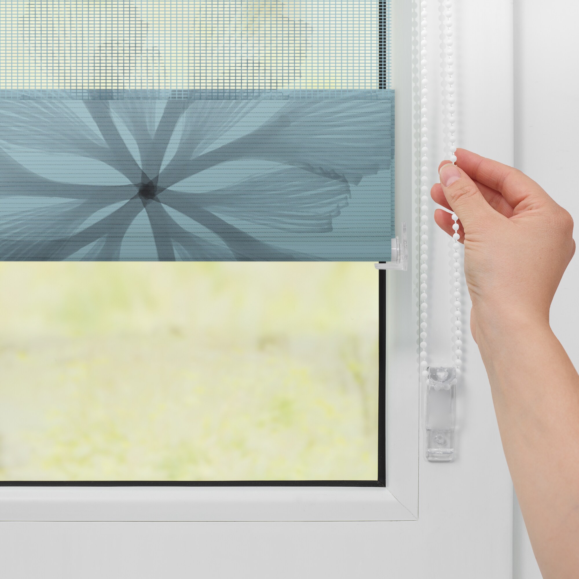 Lichtblick Duo Rollo Klemmfix, ohne Bohren, blickdicht, Aqua Floral - Blau