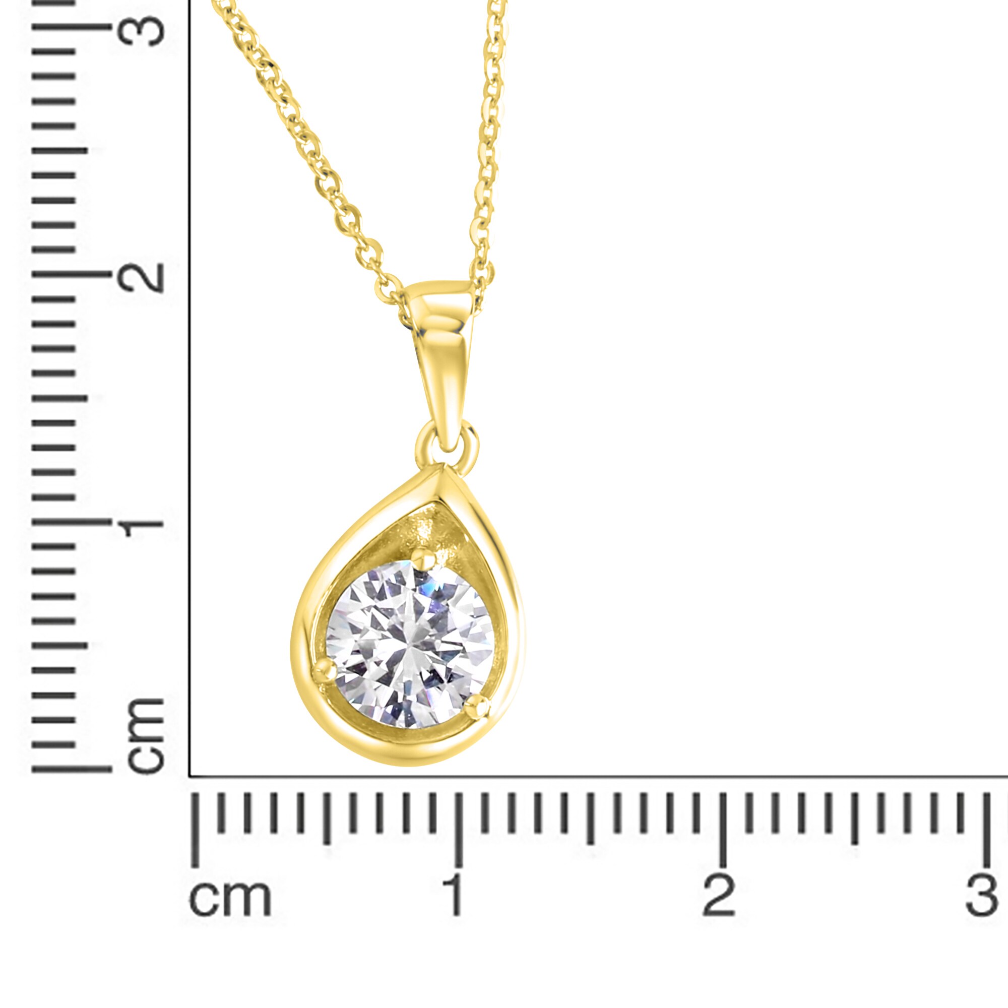 Zeeme Basic Halskette Silber 925 vergoldet 45cm lang Tropfen-Anhänger mit weißem Zirkonia