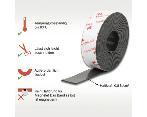 Industriële zelfklevende magneetband, ferriet, 3 m