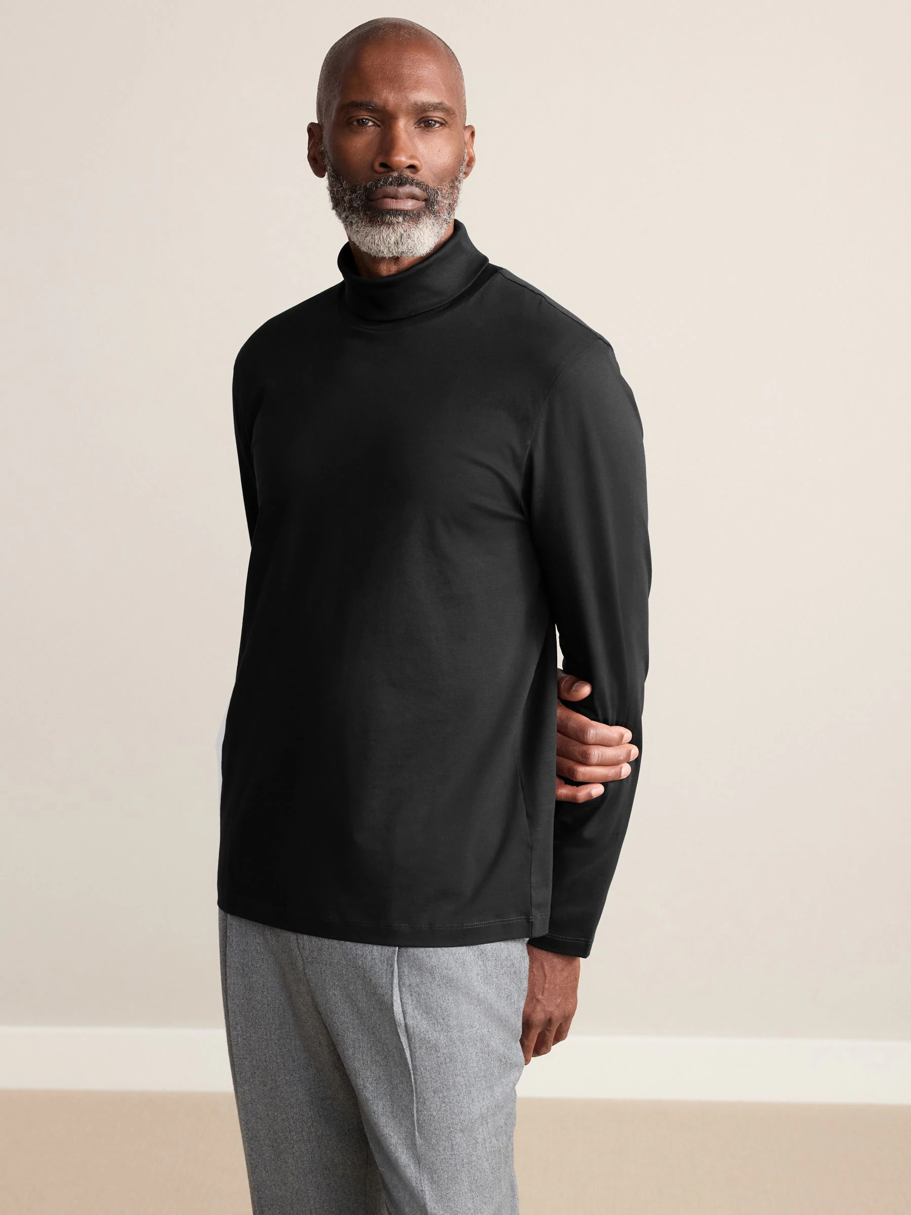 Zwart - Signature SUPIMA® Cotton Long Sleeve Roll Neck T-Shirt