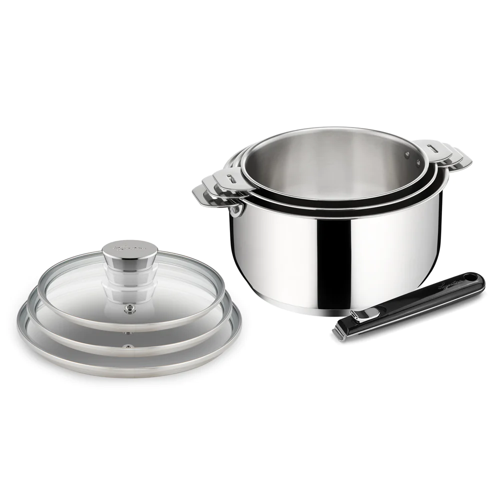 Série de 3 casseroles avec couvercles Salvaspazio+ en acier inoxydable