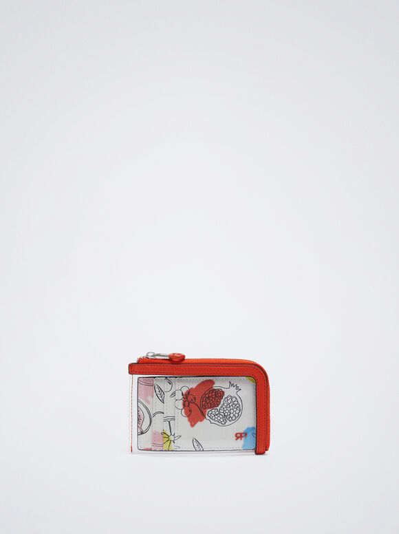 Porta-cartões estampado com bolsa integrada - Coral