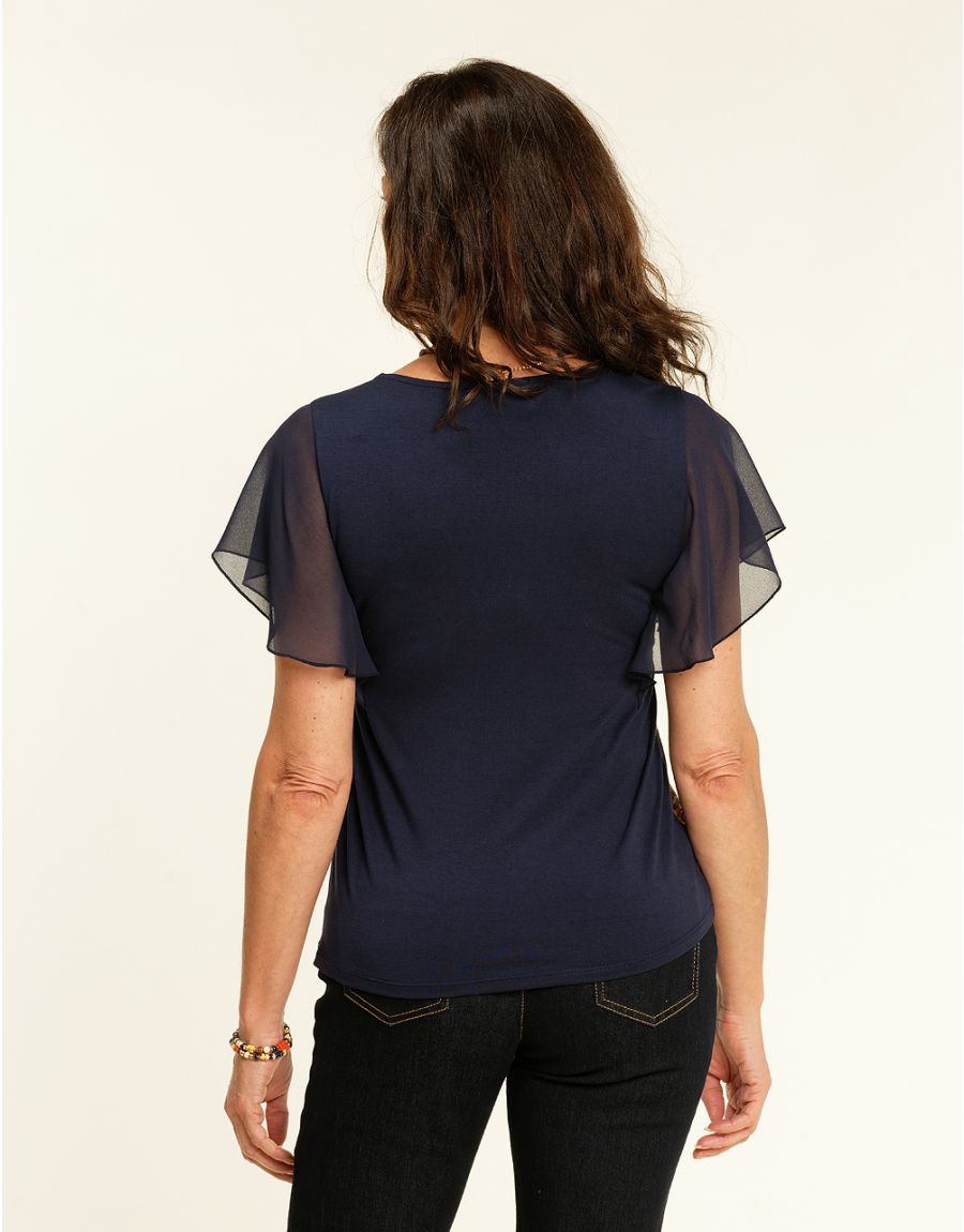 Top bleu manches papillon