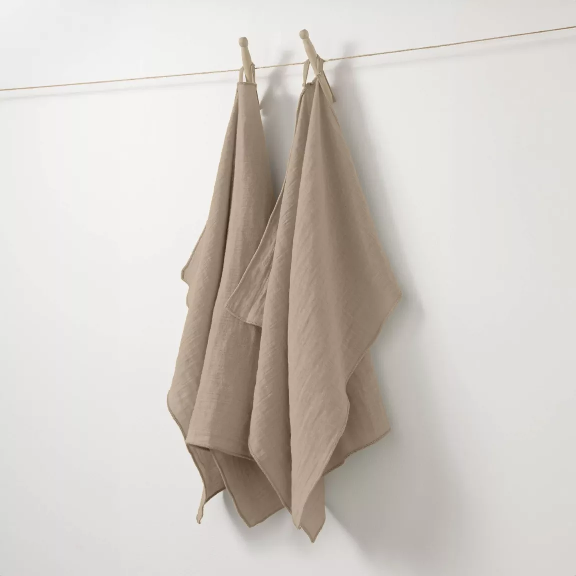 Lot de 2 essuie-mains gaze de coton (50 x 70 cm) Gaïa Ficelle