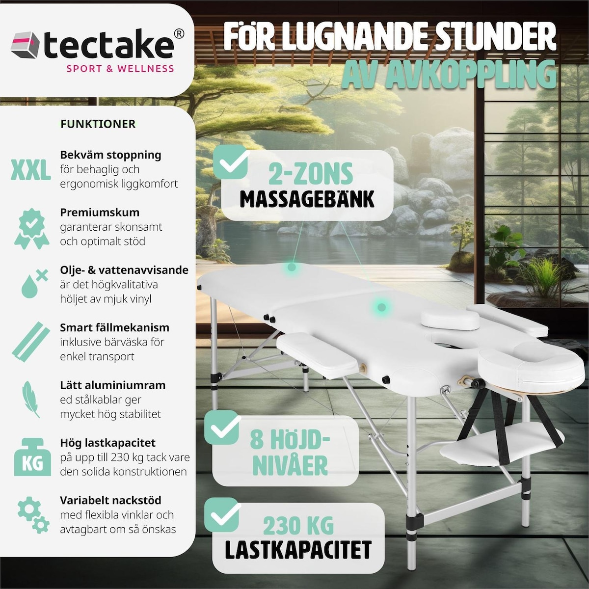 Massasjebenk i aluminium med 2 soner - hvit