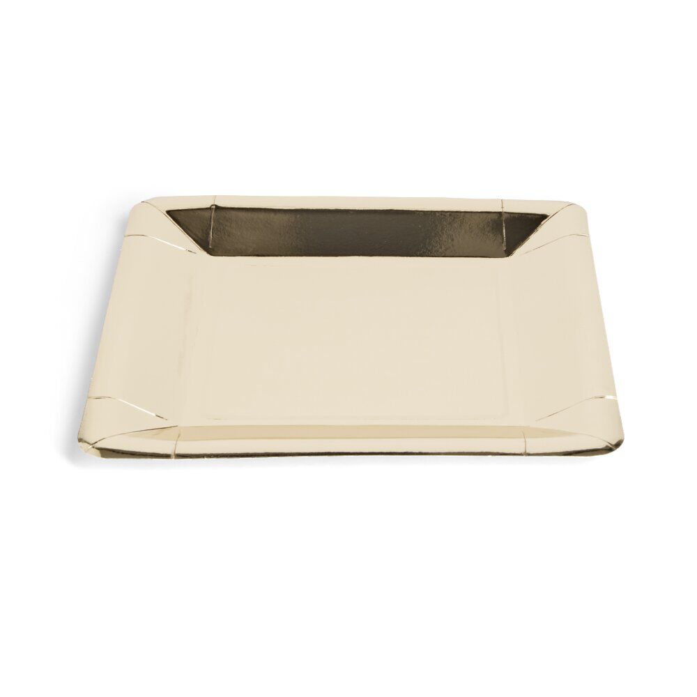 Plateau de présentation carré x4 en carton métallisé doré 23x23cm