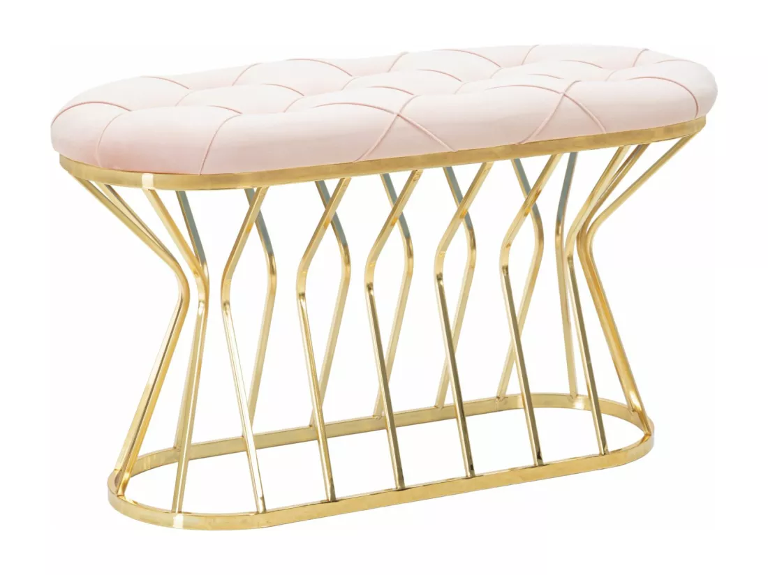 Banc en tissu rose avec structure dorée 91x38x52 cm