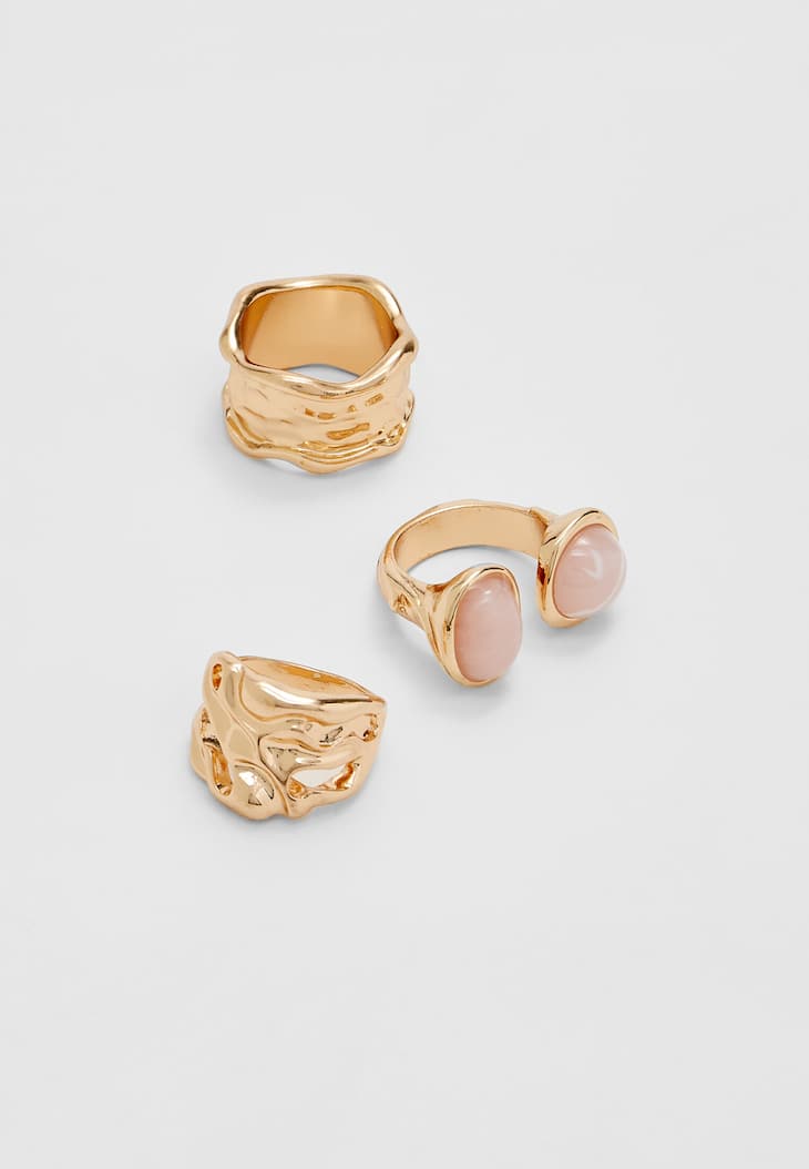 Conjunto de 3 anéis de pedra