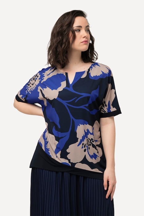 Blusenshirt, Blüten, Oversized, Tunika-Ausschnitt, Halbarm