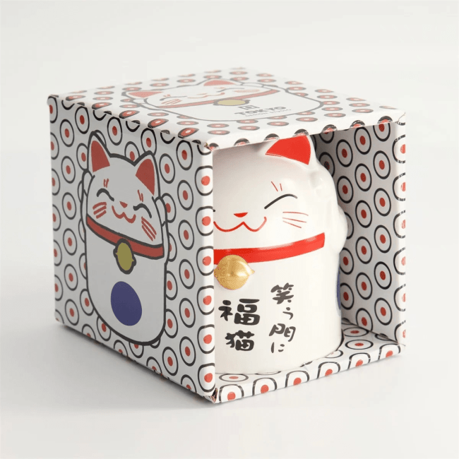 Kawaii Gelukskat Beker Blauw in Geschenkdoos 8.7x10.2cm 350ml