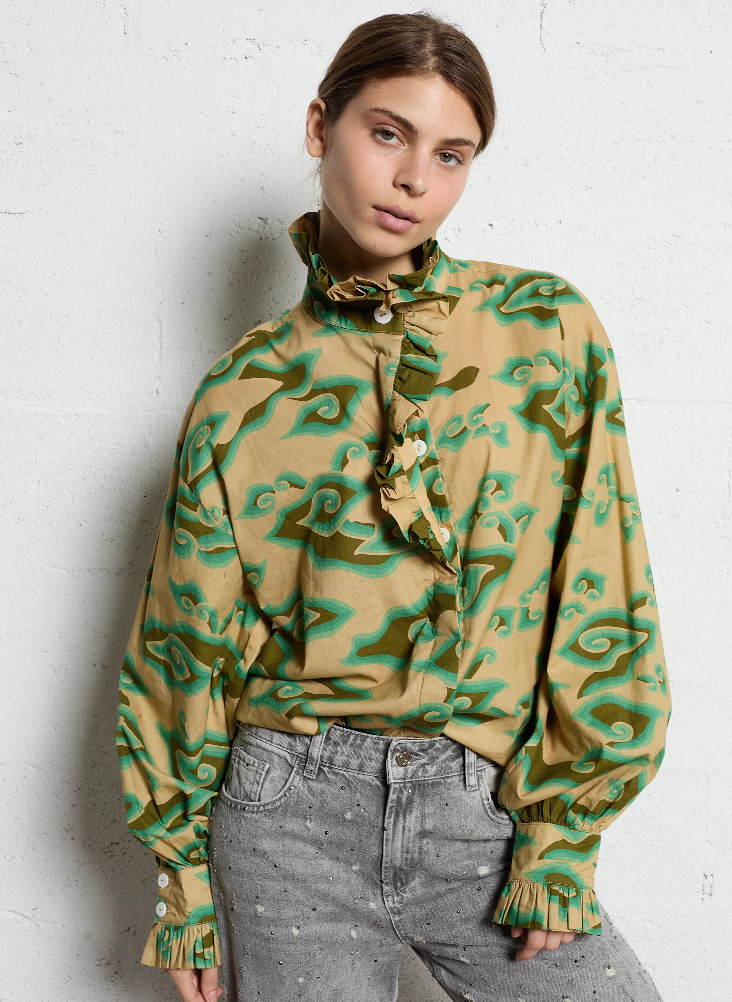 ECSTASY - Blouse imprimée en coton | Kaki