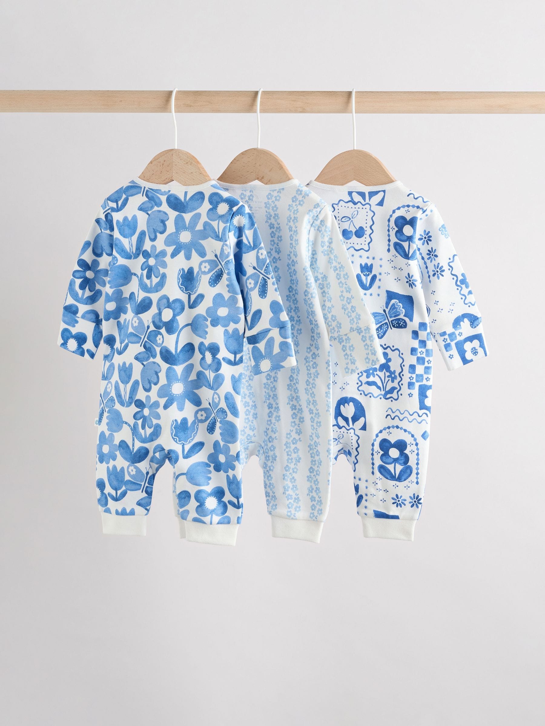 Blauw - 3 Pack Baby-pyjama's met tweewegrits (0mnd -3jr)