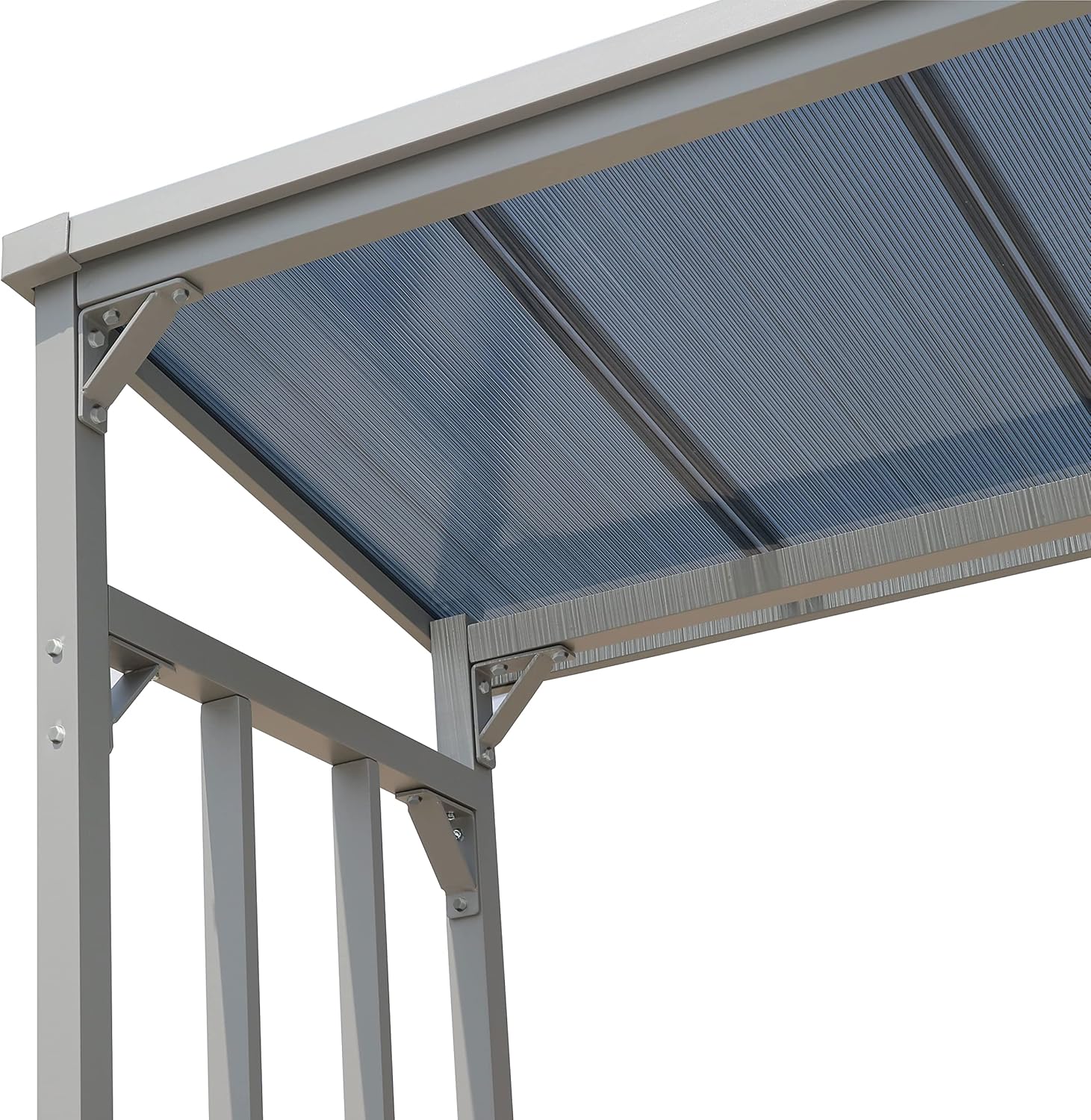 QUICK STAR Aluminium Kaminholzregal 130 x 70 x 185 cm mit Wetterschutz Garten Kaminholzunterstand 1,6 m³ Kaminholzlager Stapelhilfe Aussen, Grau-transparent