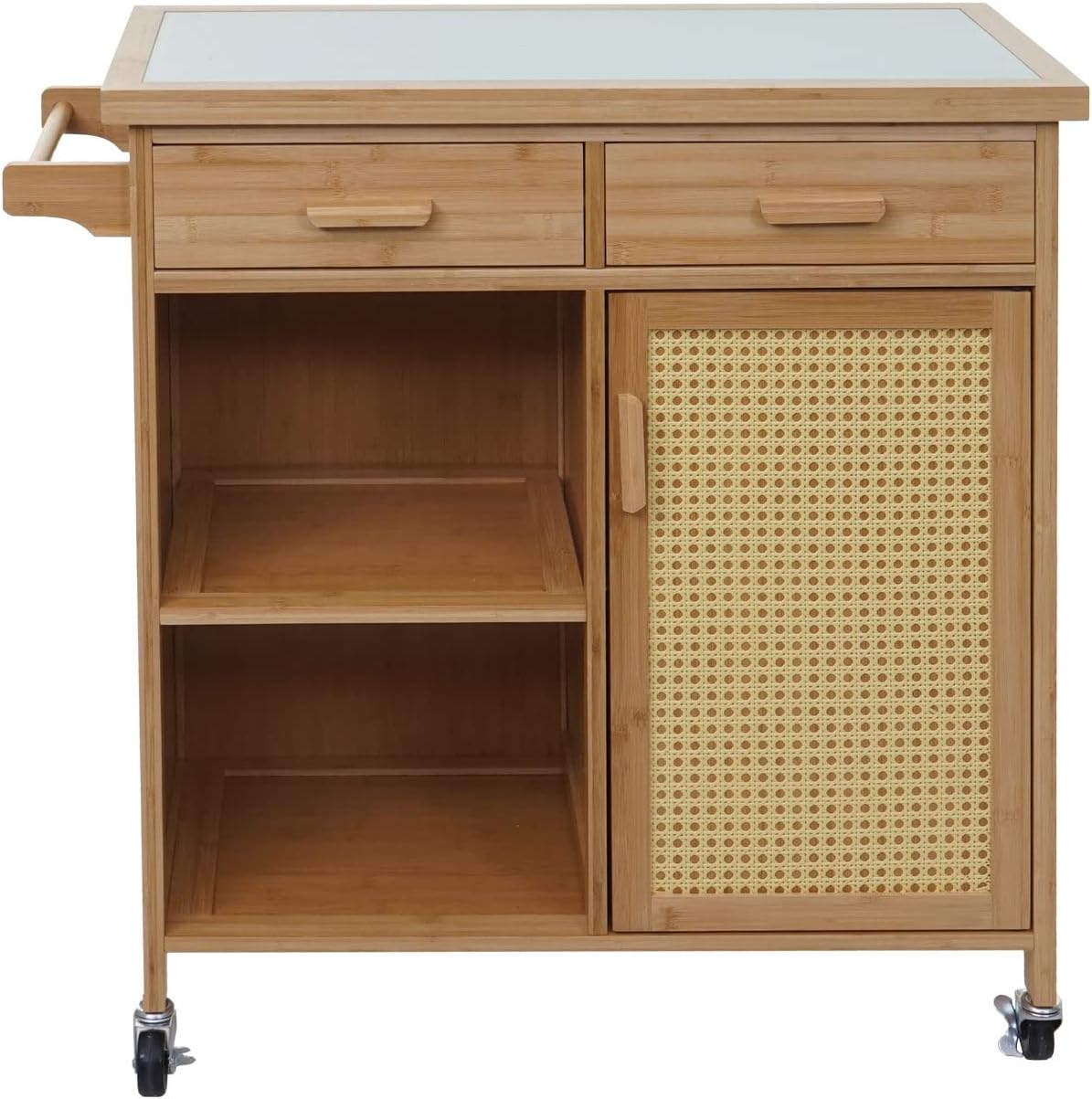 Mendler Servierwagen HWC-K11, Küchenwagen Barwagen Rollwagen, Griff Schublade Arbeitsplatte 85x84x36cm Bambus, braun