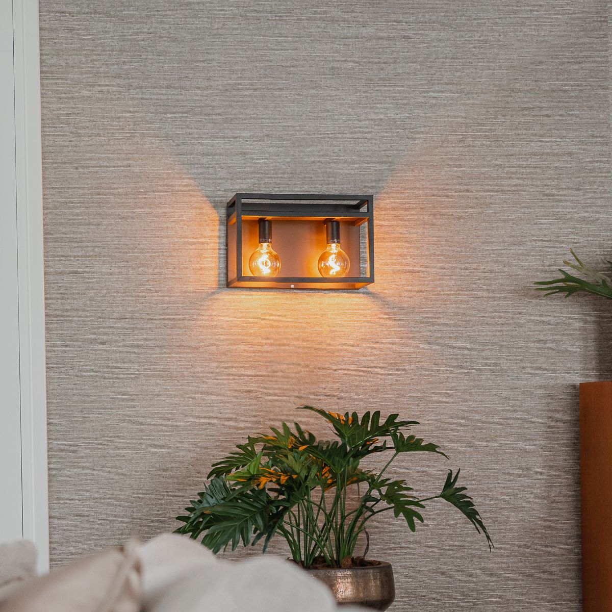 Industriële wandlamp zwart met rek 2-lichts - Cage Rack