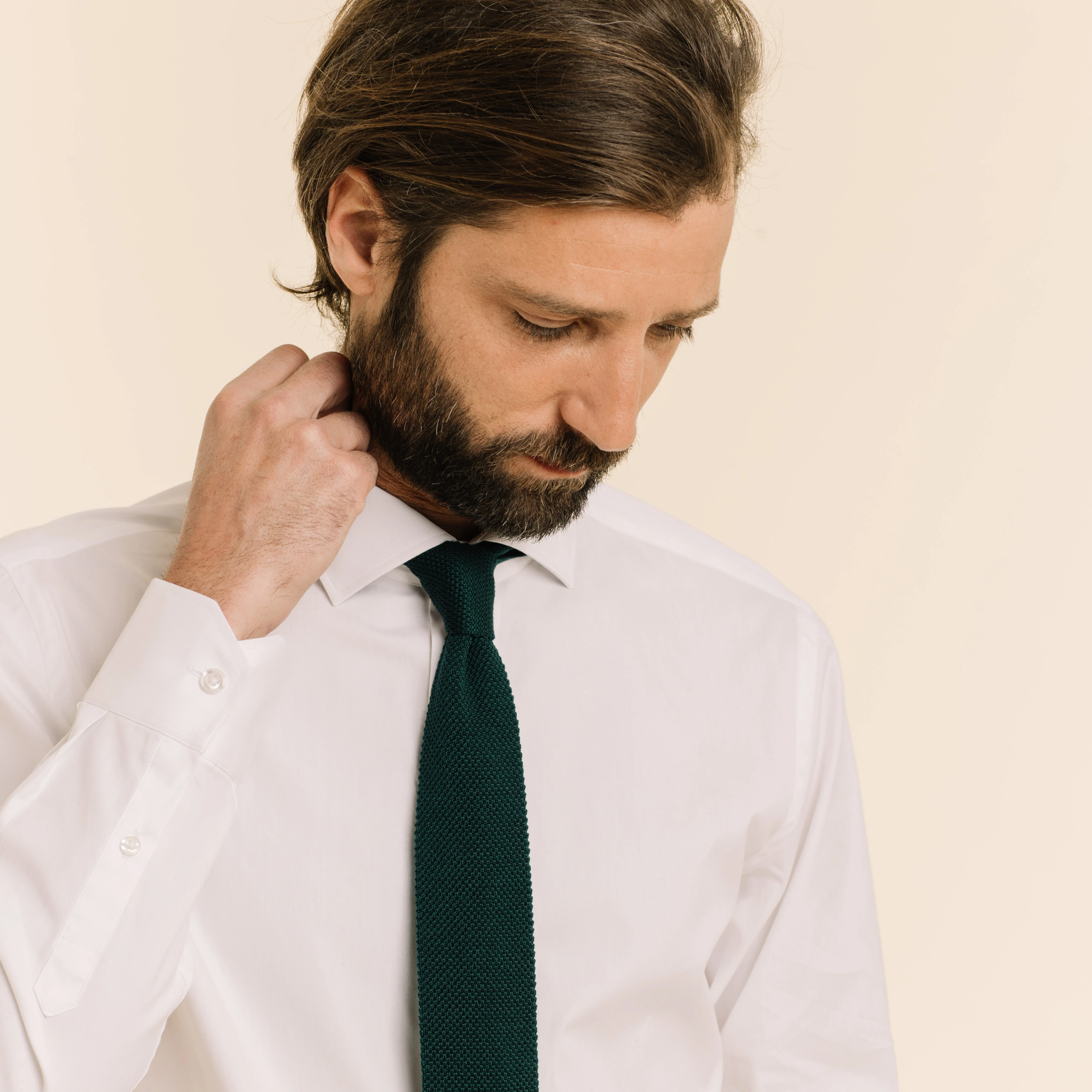 Green wool knit tie