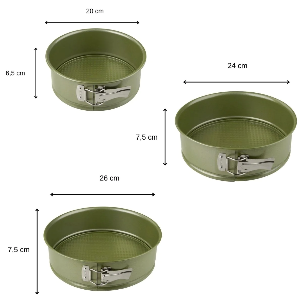 Set de 3 moules à manqué à charnière 20 cm 24 cm et 26 cm Green Vision