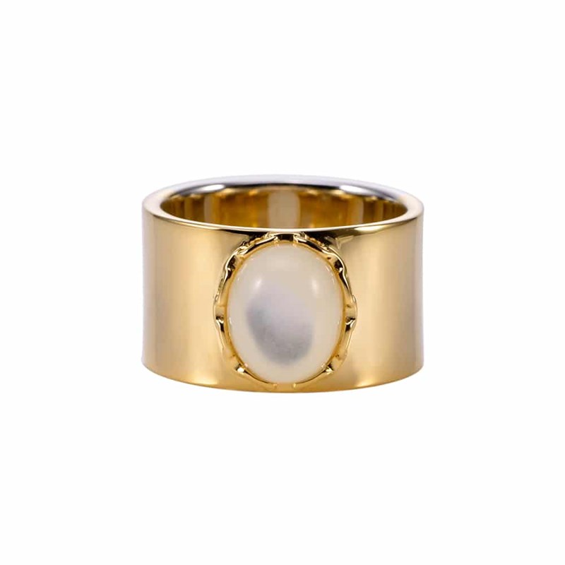 Bague Chaine Argent Doré Céline Pierre Nacre
