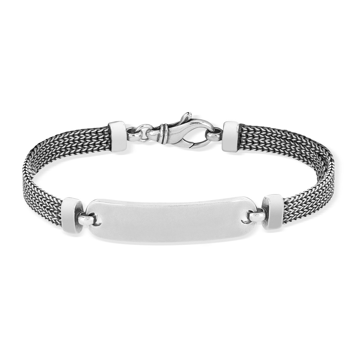 Bracelet identité argent 925 vieilli maille fantaisie 21 cm