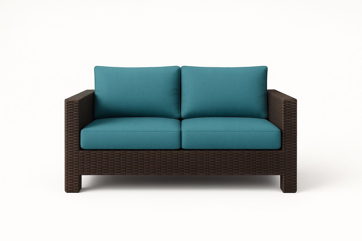 Gartensofa aus Polyethylengeflecht mit Polyesterkissen Blau Braun 140cm