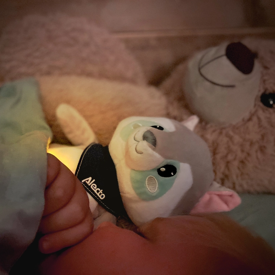 Alecto® Plüschtier mit beruhigenden Geräuschen und Nachtlicht, Waschbär