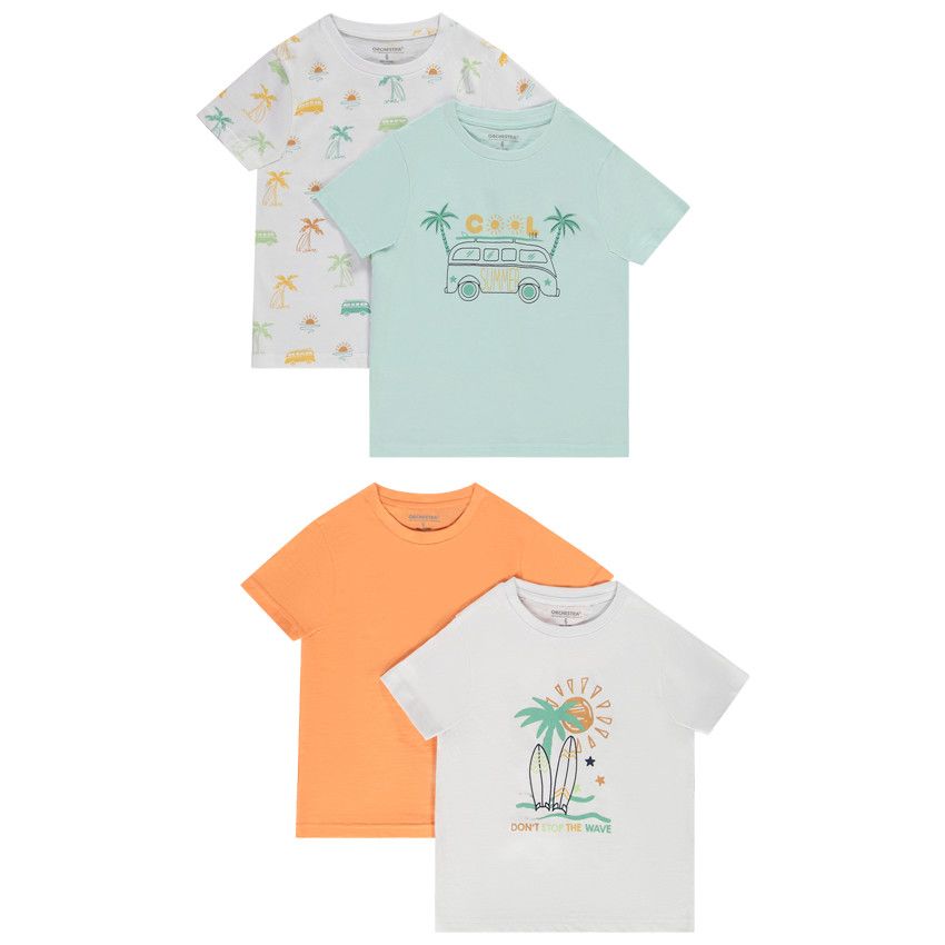 Lot de 4 t-shirts manches courtes motifs fantaisie pour garçon - Blanc
