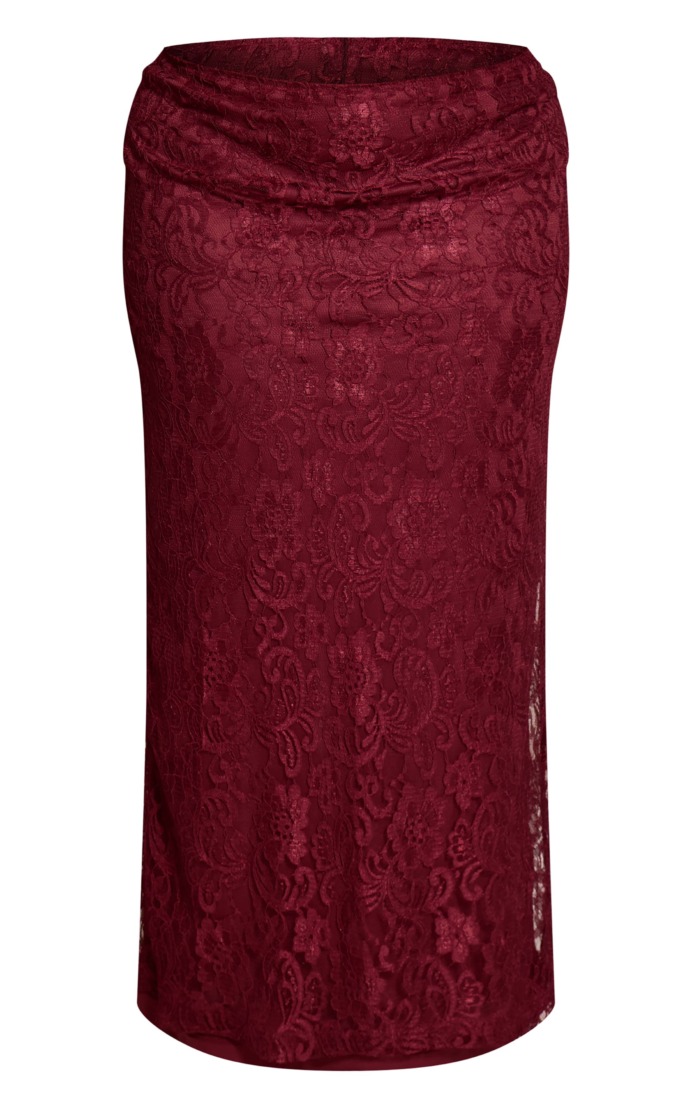 Rouge Vin Jupe Longue En Dentelle Assortie Grande Taille