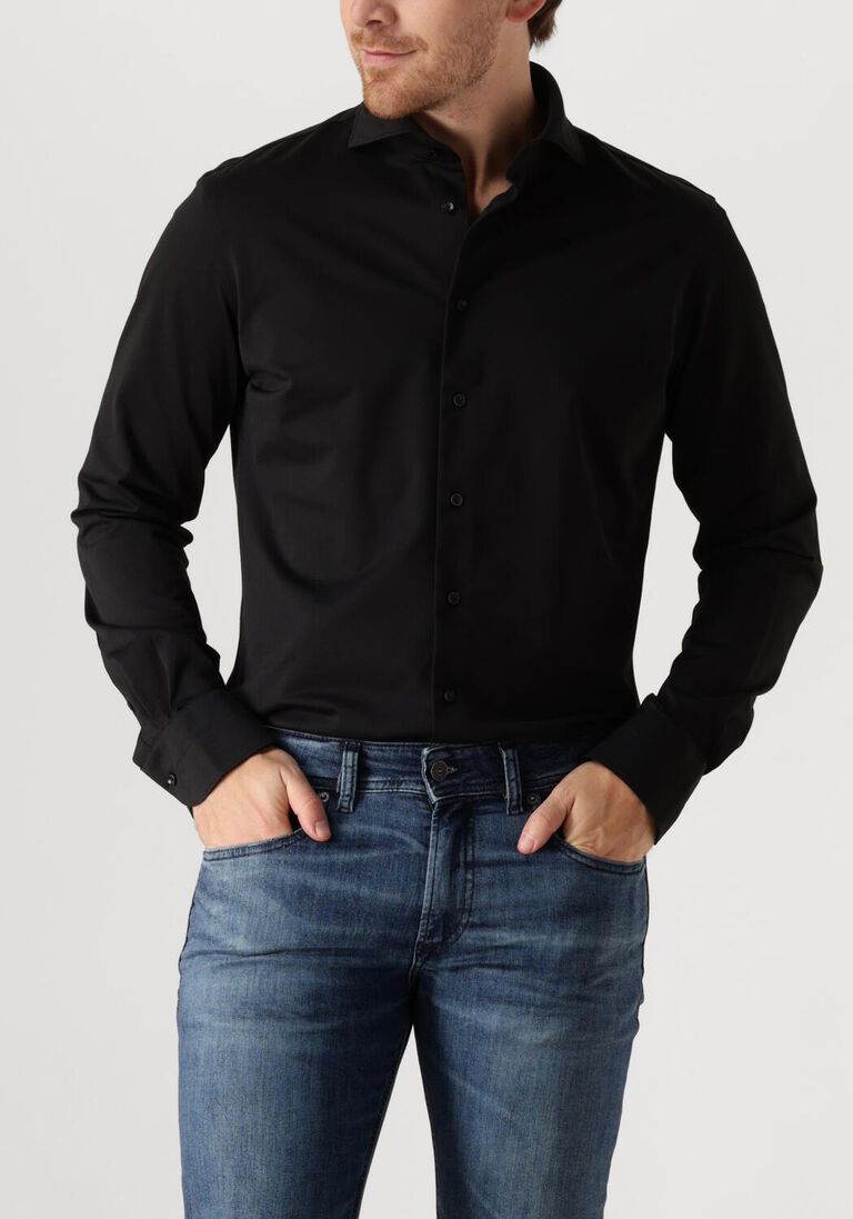 zwarte profuomo klassiek overhemd shirt x-cutaway japanese knitted