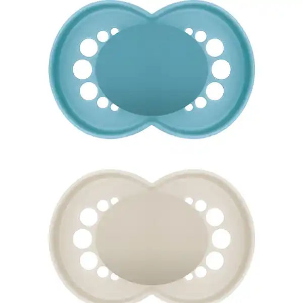 Schnuller Original Pure plain Silikon 16+ Monate, blau / beige