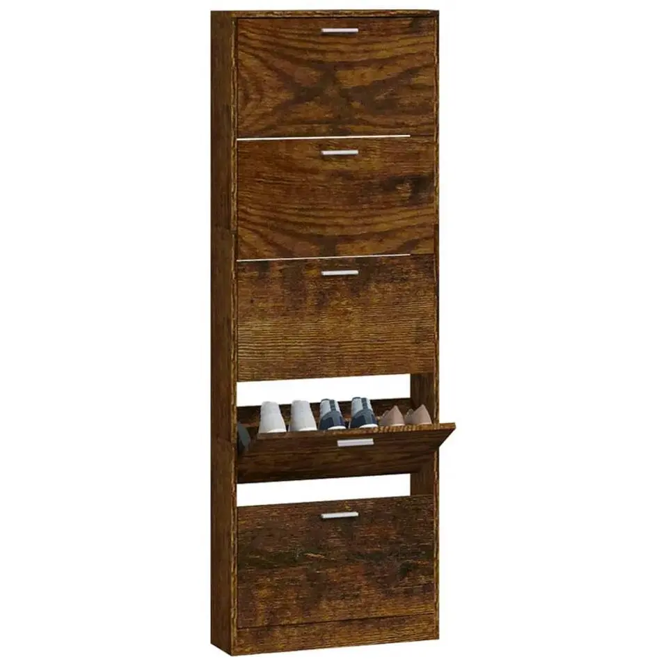 vidaXL - Industriële Schoenenkast met 5 kleppen - Gerookt eiken - 59x17x169 cm