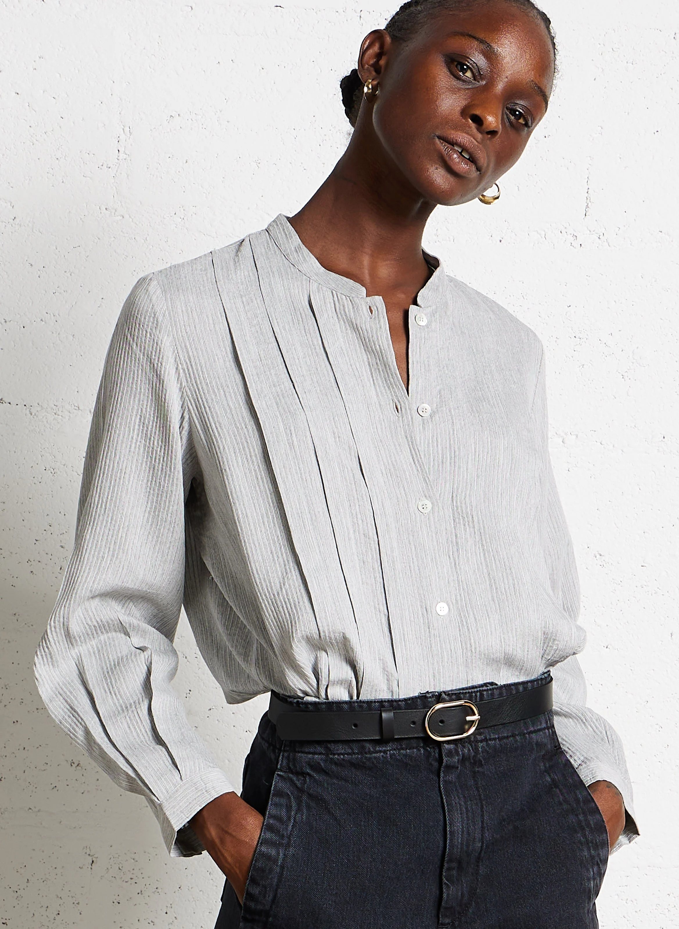 CARLYLE - Chemise droite à col rond| Argent