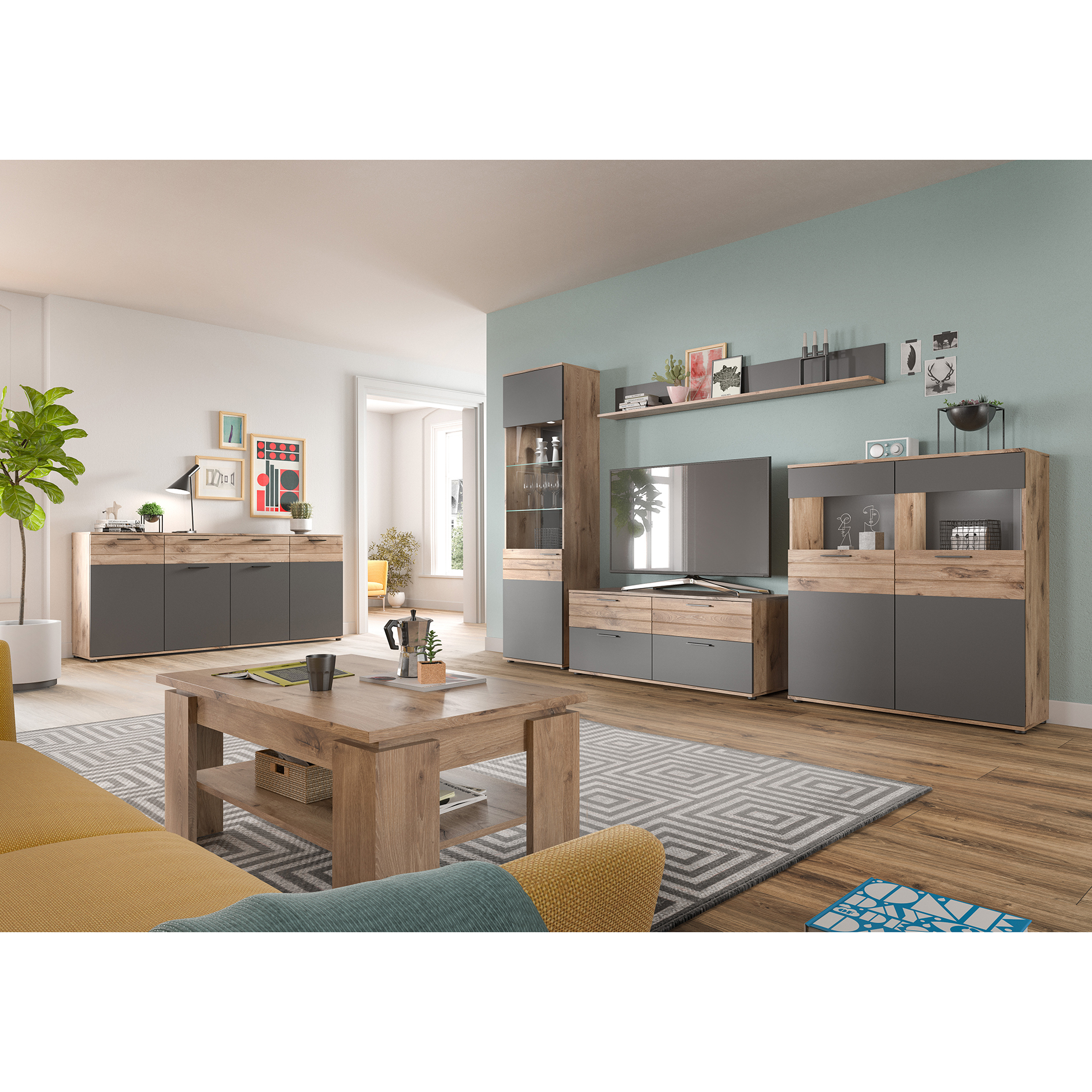 Vitrine MASON - Nox Oak - Basalt grau - 57 cm