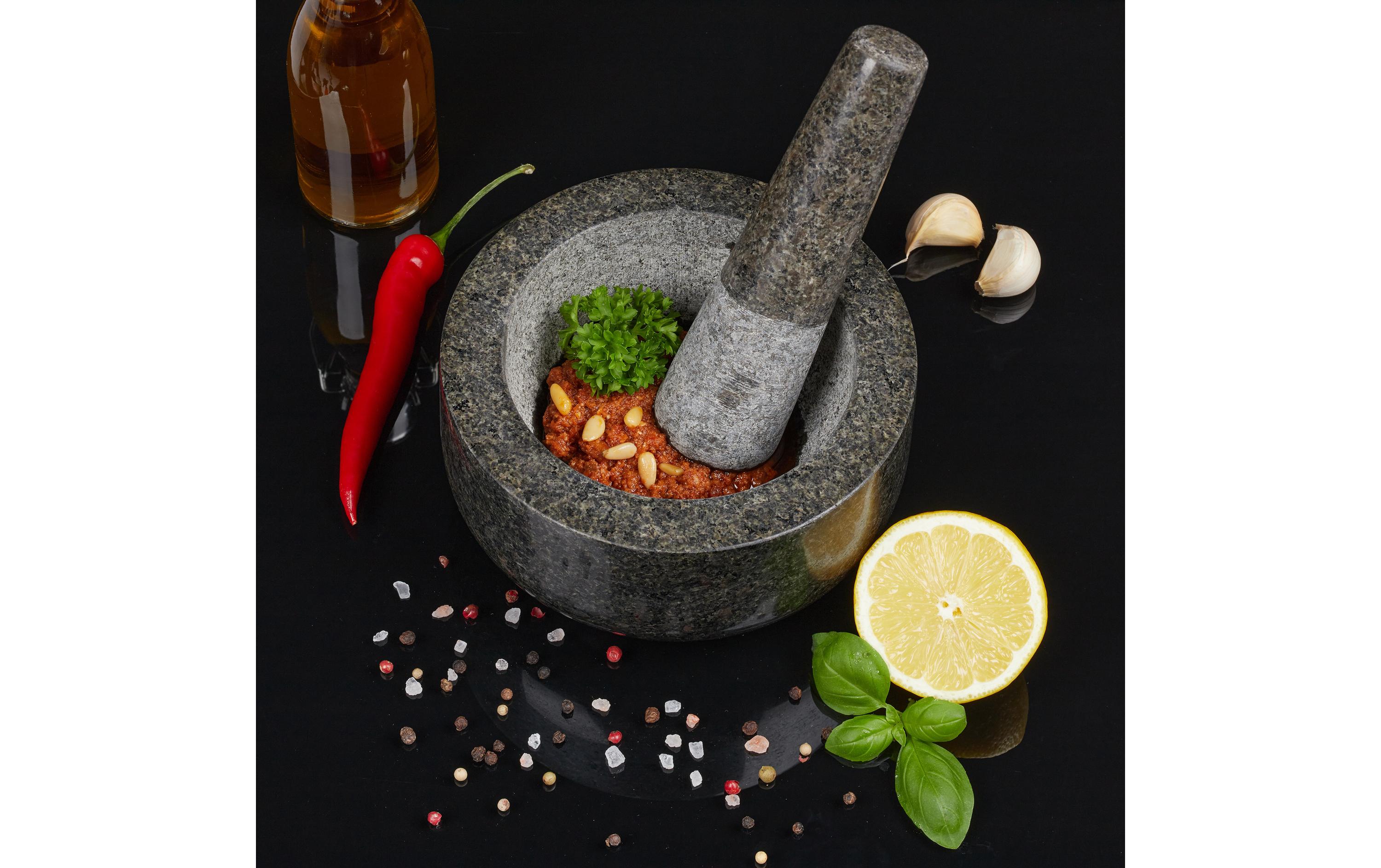 Mörser mit Stössel 16 cm, GranitPolierter Gewürzmörser und Stössel