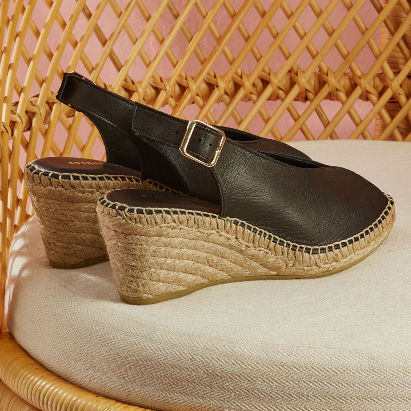 Cosmoparis Slingbacks compensés en Cuir Nala noirs - Talon 7 cm